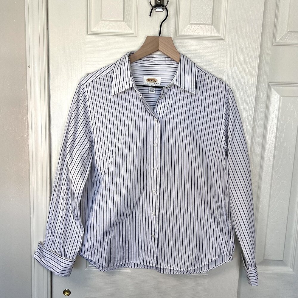 Talbots Blue & White Striped Button Down Dress Shirt | French Cuffs Size 10P